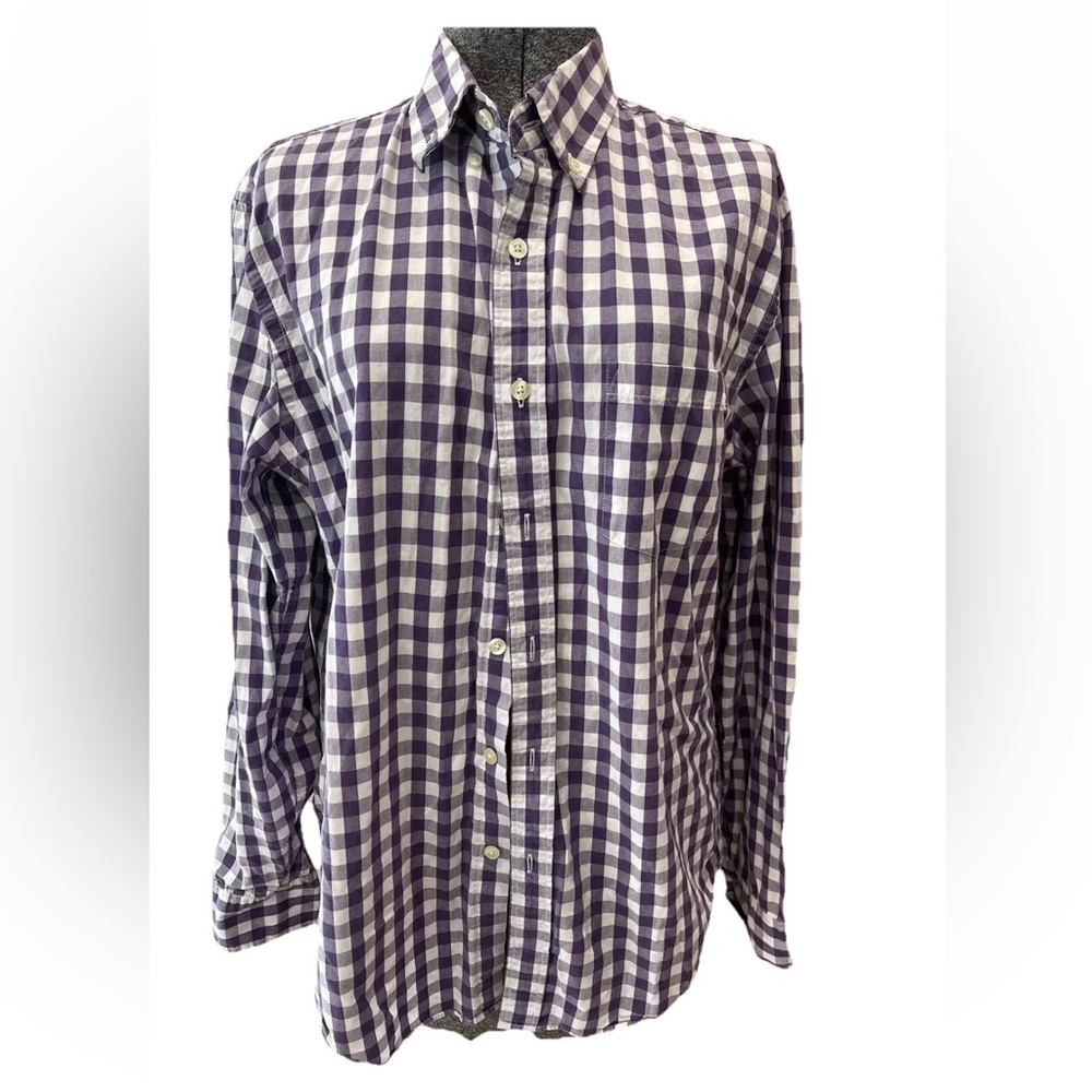 J crew purple white check-button down-size medium-unisex-all cotton! 1980s VTG